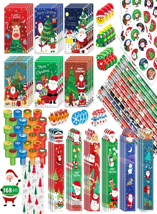 BEARUN 168 Pcs Christmas Party Favors Bulk for Kids-24-Pack Christmas Stationery Set for Stocking Stuffers, Christmas-Themed Classroom Gift Exchange School Games Prizes Carnival Events - Image 1